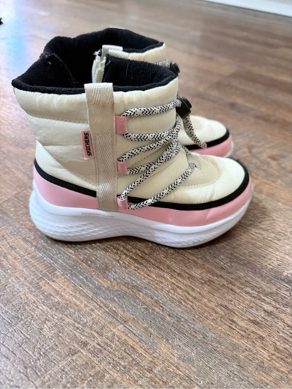Skechers Kids Cream and Pink Puffer Boot Sneakers